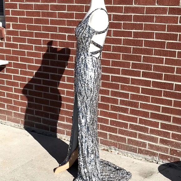 Precious Formals Silver Sequined Formal Gown - Picture 9 of 13